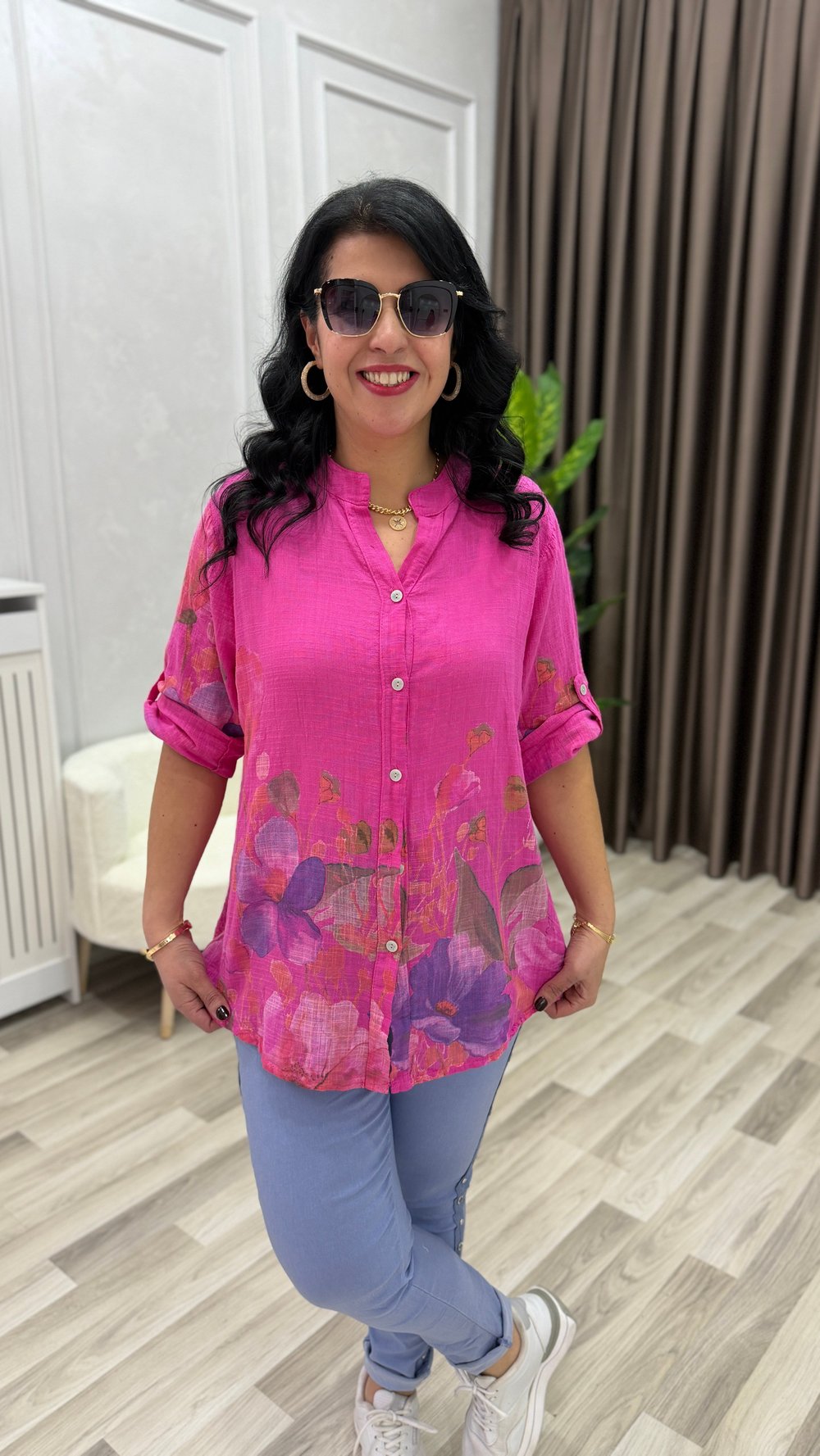 İTALYAN MODEL DESENLİ GÖMLEK PEMBE