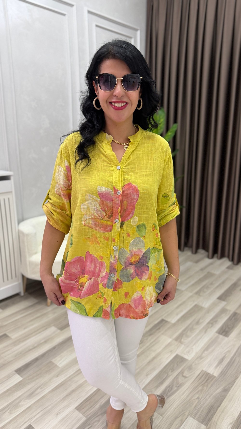 İTALYAN MODEL DESENLİ GÖMLEK SARI