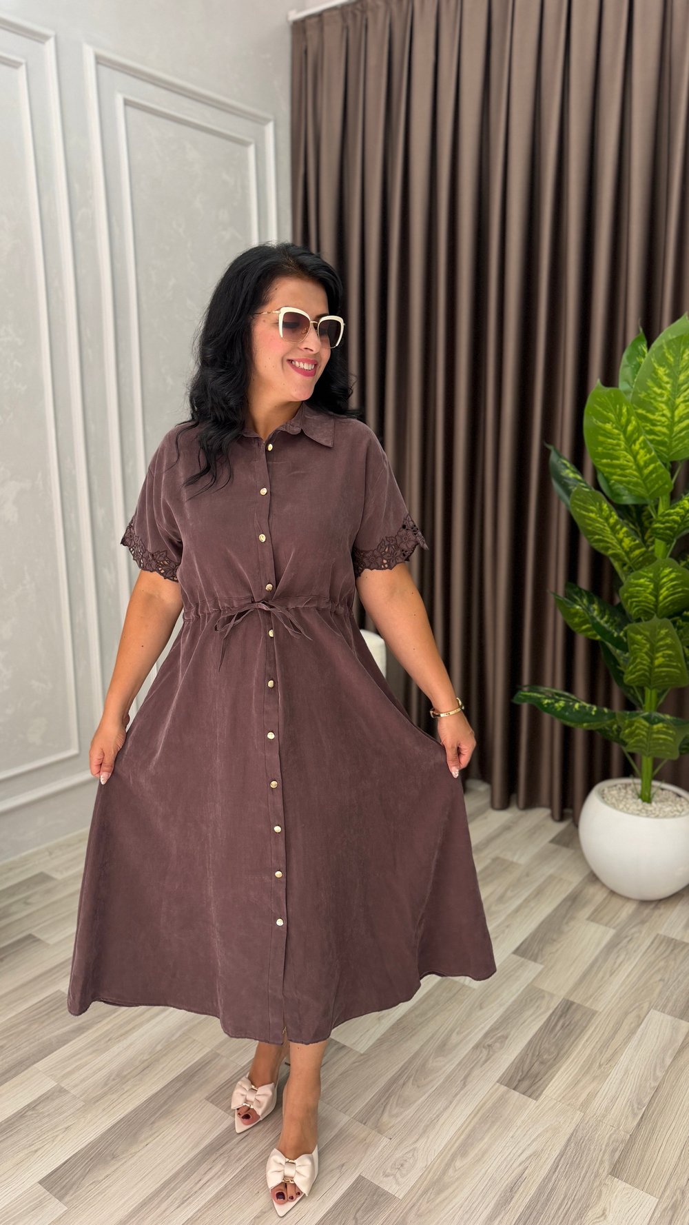 MARELLA TENSEL KUMAŞ PREMIUM ELBİSE KAHVERENGİ