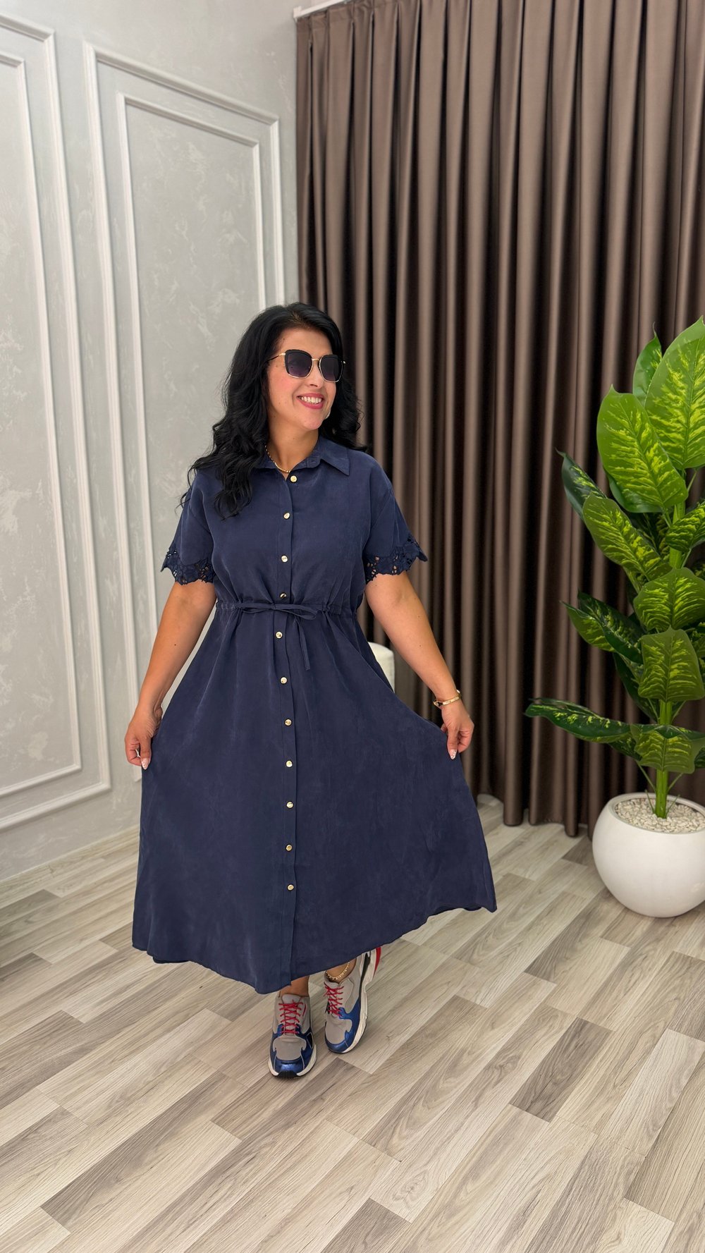 MARELLA TENSEL KUMAŞ PREMIUM ELBİSE LACİVERT