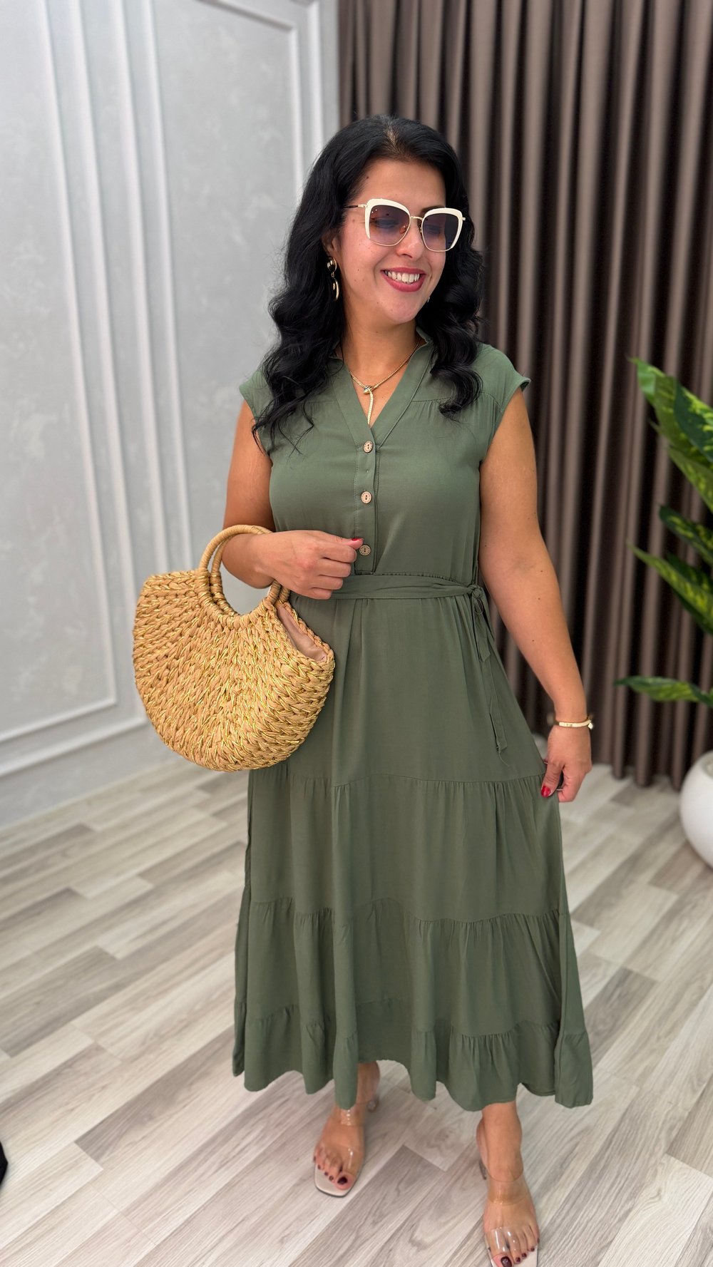 NATURAL TOUCH ELBİSE 3 DÜĞME HAKİ YEŞİLİ