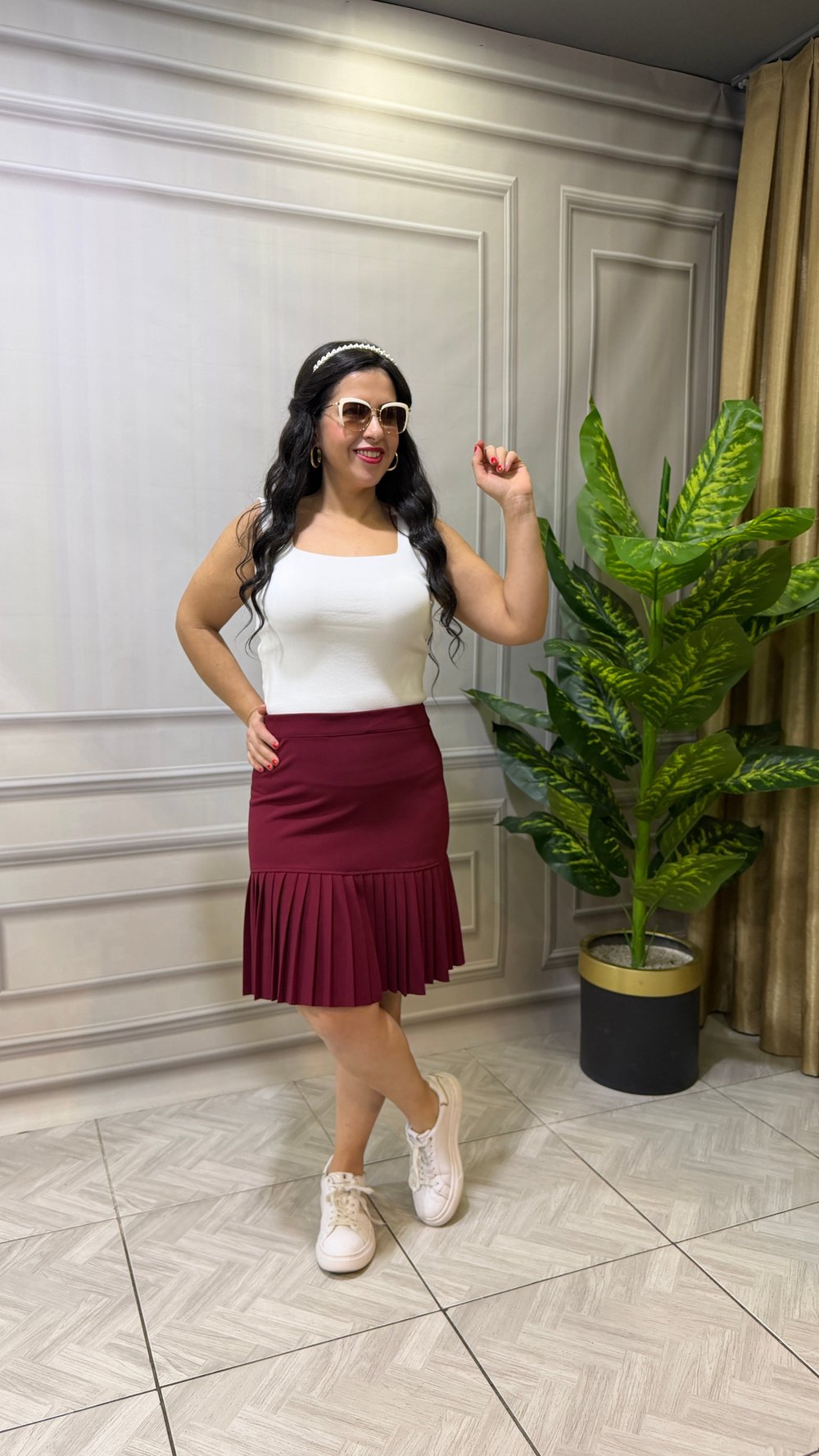 NILDA PİLELİ ETEK BORDO