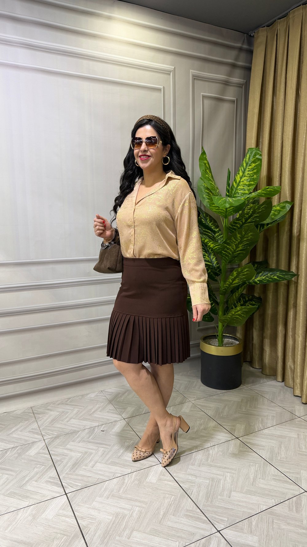 NILDA PİLELİ ETEK KAHVERENGİ