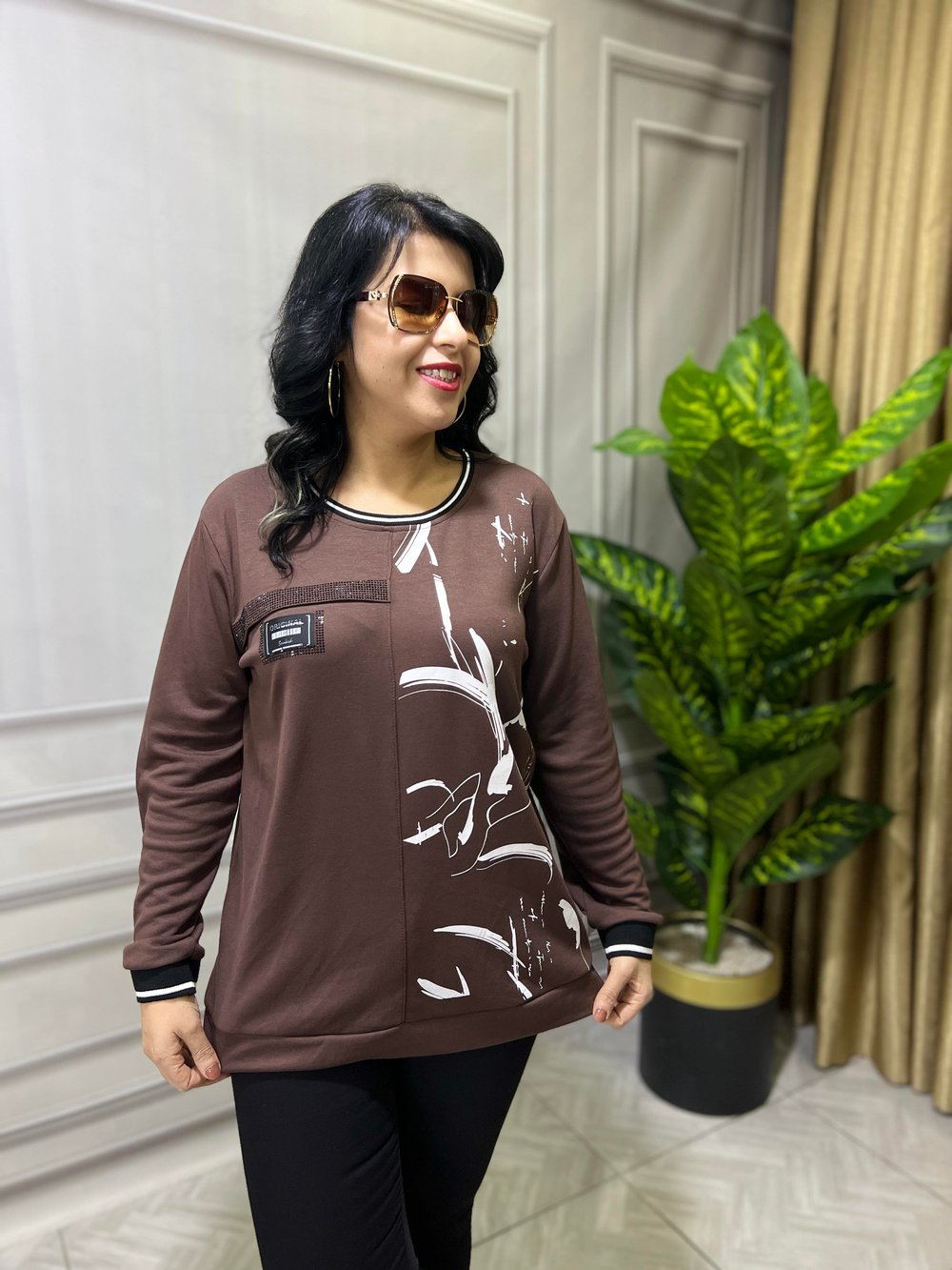 STONE CURVE TASARIM MODAL SWEAT KAHVERENGİ