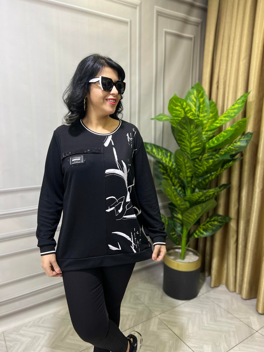 STONE CURVE TASARIM MODAL SWEAT SİYAH