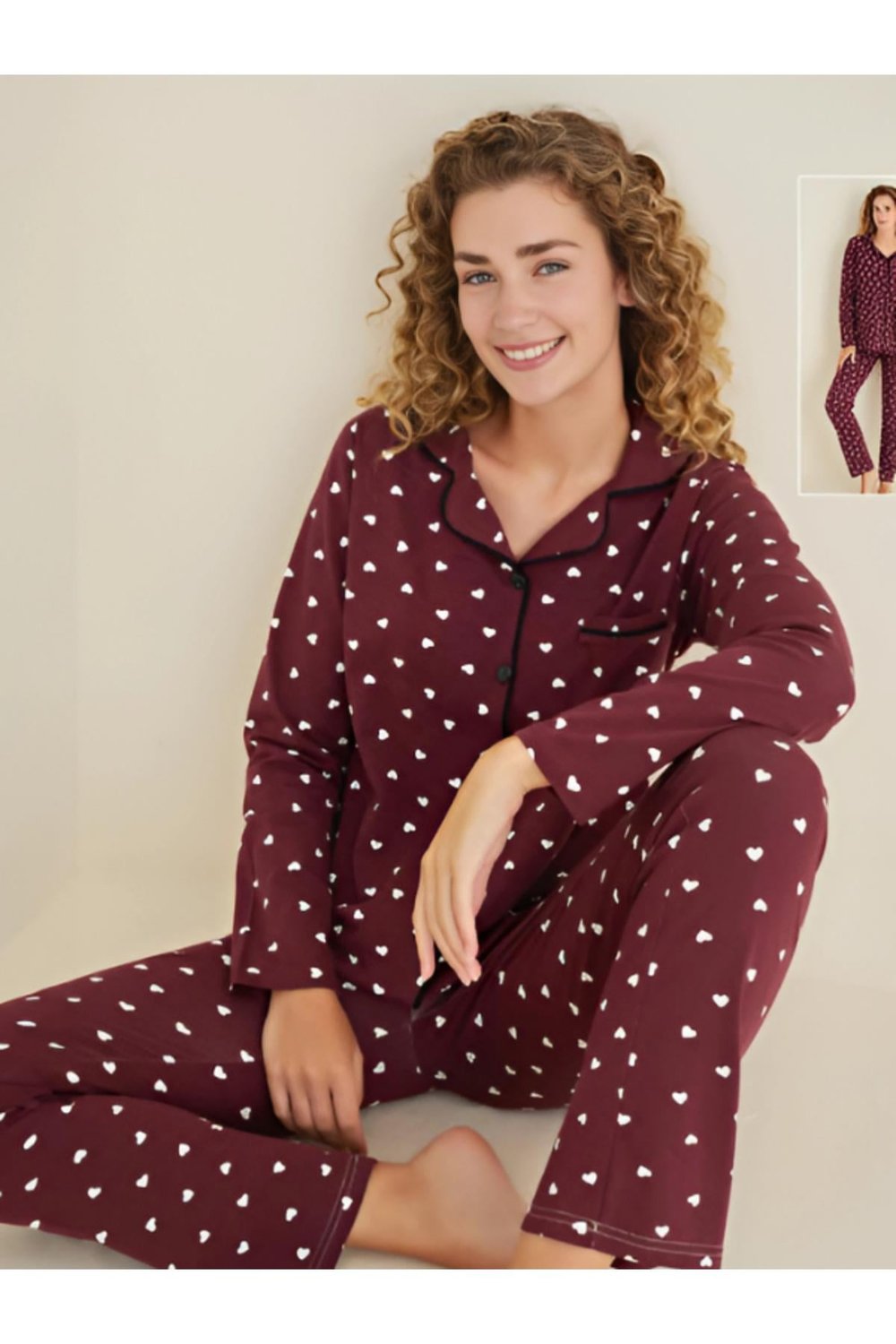 KADIN %95 PAMUK %5 LİKRALI GÖMLEK BOYDAN DÜĞMELİ KALIN KIŞLIK ŞIK PİJAMA TAKIMI