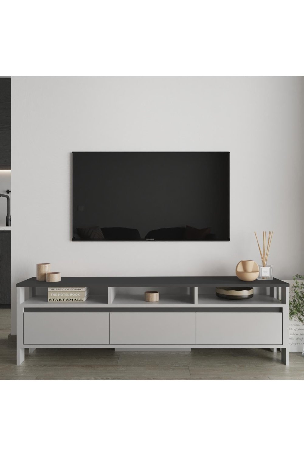 Atlas 3 Kapaklı Tv Ünitesi 160 cm - Antrasit & Sis Gri