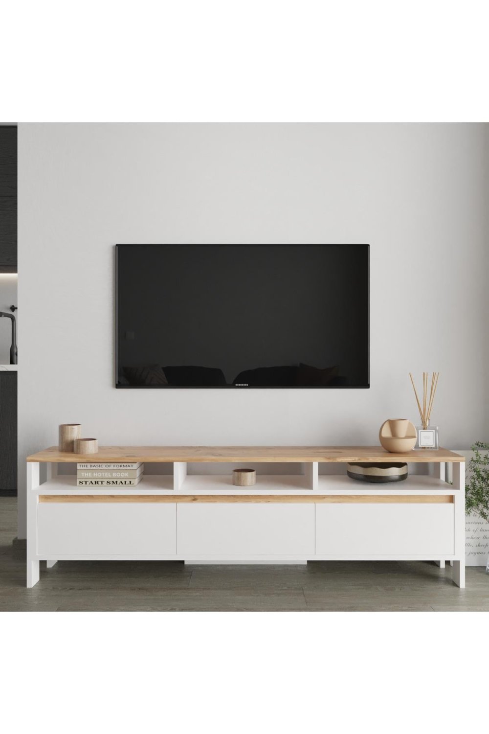 Atlas 3 Kapaklı Tv Ünitesi 160 cm - Atlantik Çam & Beyaz
