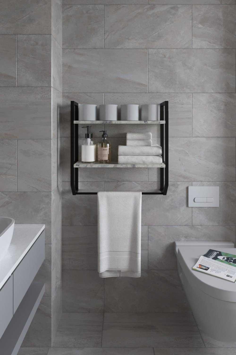 Aura Banyo Rafı Çok Amaçlı Düzenleyici Raf Ünitesi 90 cm - Mermer Desenli 
