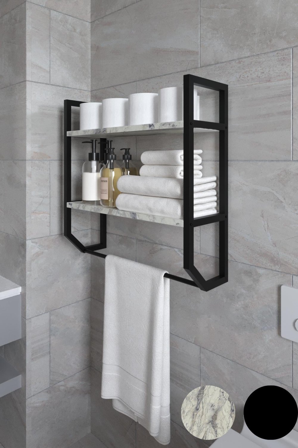 Aura Banyo Rafı Çok Amaçlı Düzenleyici Raf Ünitesi 90 cm - Mermer Desenli 