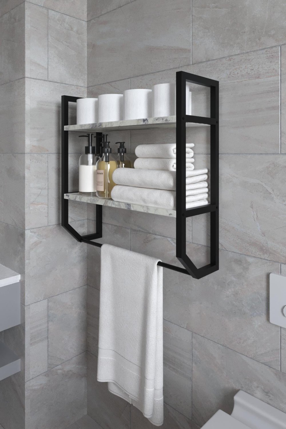 Aura Banyo Rafı Çok Amaçlı Düzenleyici Raf Ünitesi 90 cm - Mermer Desenli 