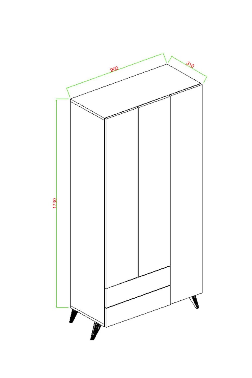 Mavera 3 Kapaklı 2 Çekmeceli Gardrop 90 cm - Antrasit