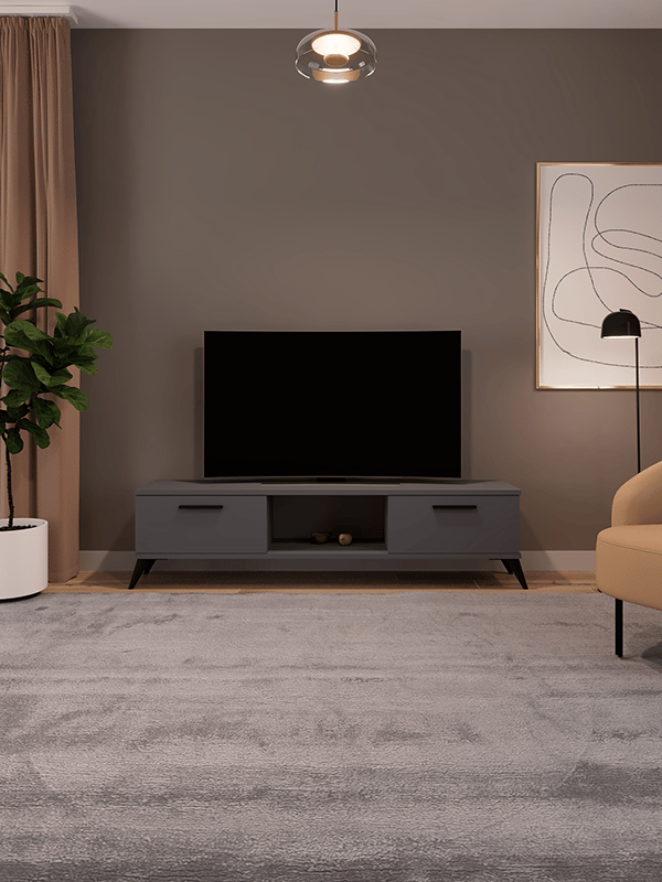 Sahra 2 Kapaklı Tv Ünitesi Ayaklı Modern Tv Sehpası 140 cm - Antrasit