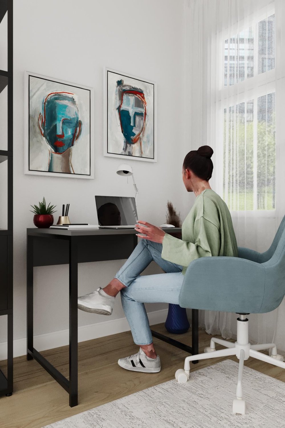 Selin Metal Ayaklı Çalışma Masası – Antrasit Suntalam Siyah Ayak Modern Ofis & Ev Masası