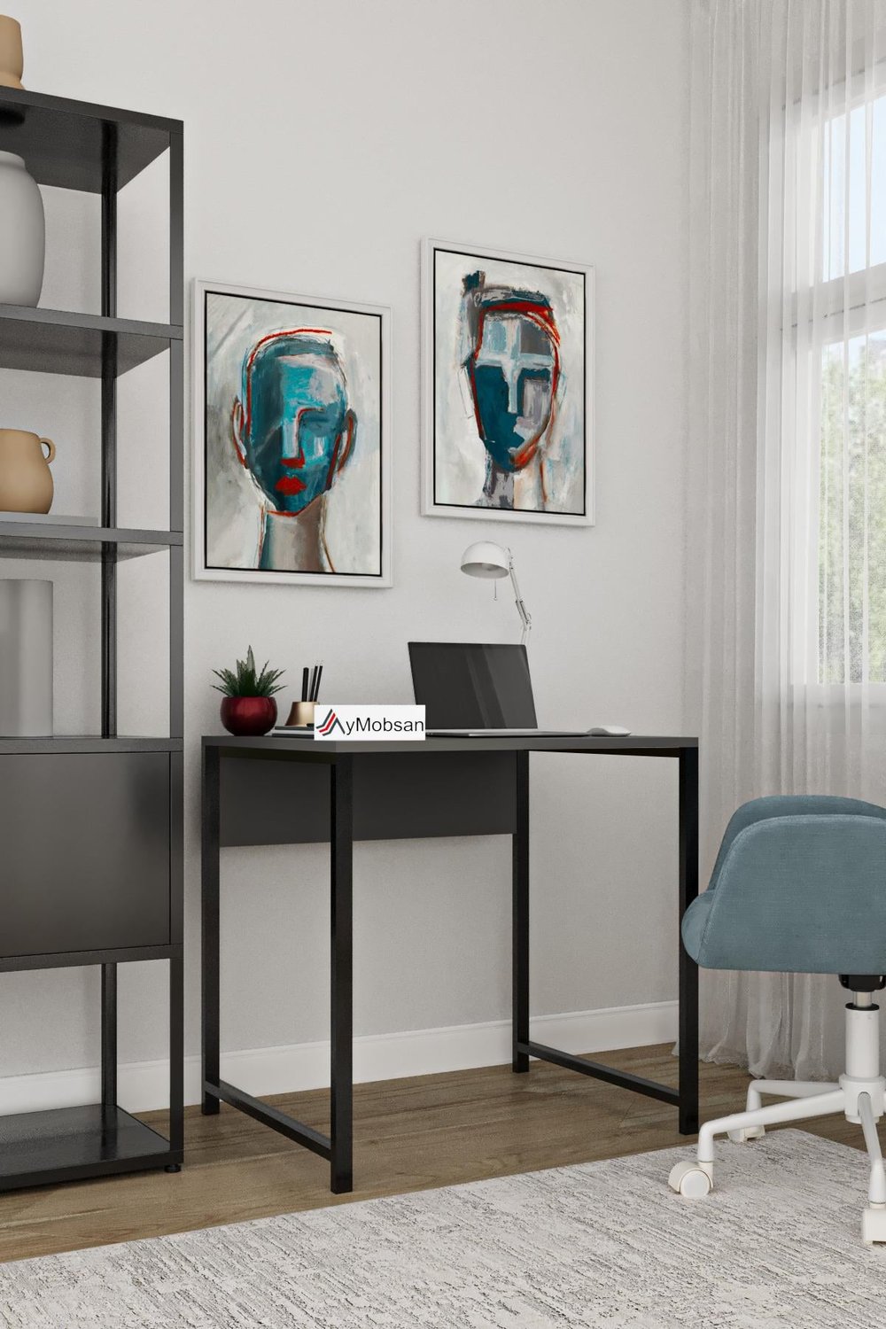 Selin Metal Ayaklı Çalışma Masası – Antrasit Suntalam Siyah Ayak Modern Ofis & Ev Masası