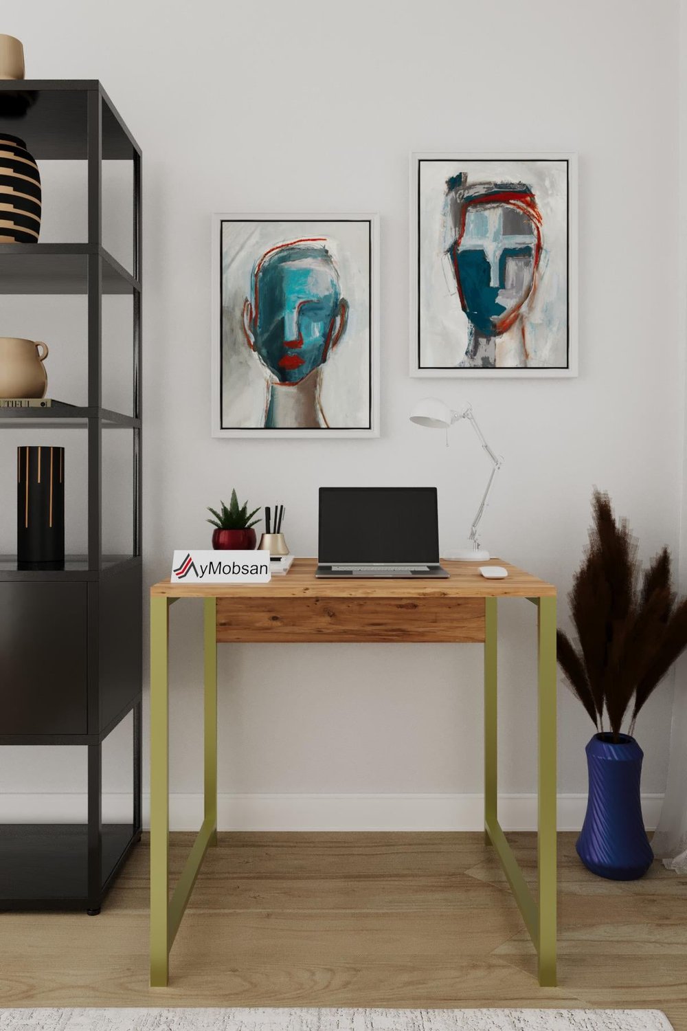 Selin Metal Ayaklı Çalışma Masası – Atlantik Çam Suntalam Gold Metal Ayak Modern Ofis & Ev Masası