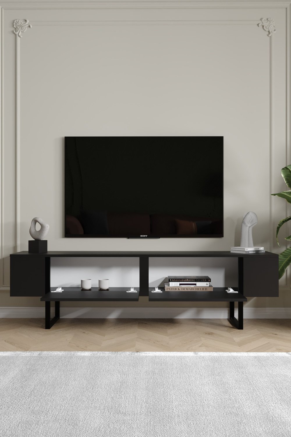 Serenity Metal Ayaklı Tv Ünitesi 180 cm - Siyah