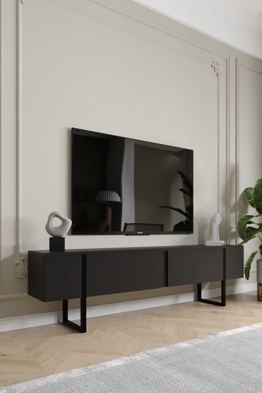 Serenity Metal Ayaklı Tv Ünitesi 180 cm - Siyah