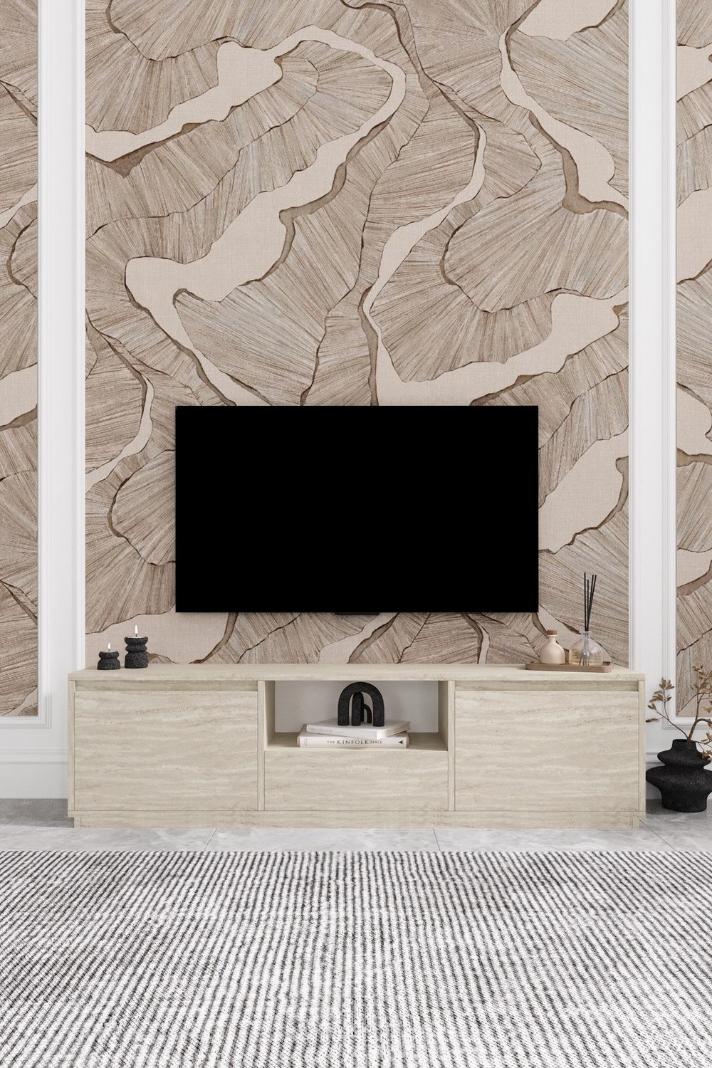 Vanguard 3 Kapaklı Tv Ünitesi 160 cm - Traverten Desen