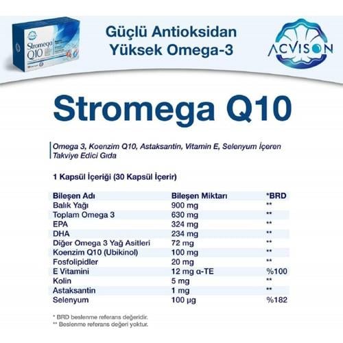 Acvison Stromega Yüksek Miktarda Omega 3 (900 Mg)  ve Koenzim Q10 (100 Mg) Içeren 5li Etki Gıda Takviyesi