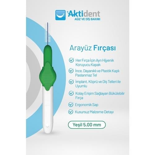 Aktident Arayüz Diş Fırçası Seti Orta Sertlik 4 Parça Yeşil Renk 0,80 mm Kalınlık