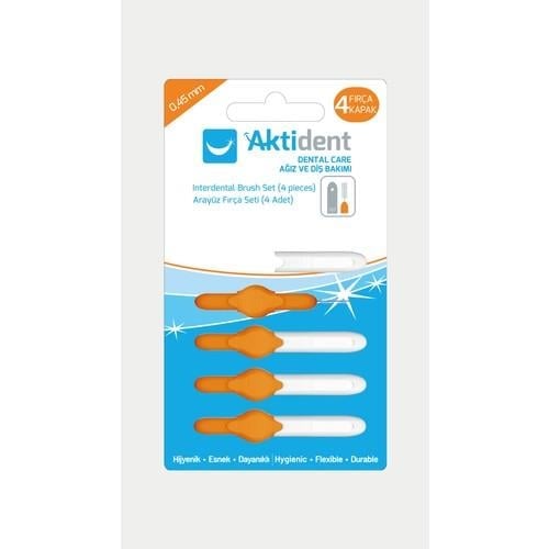Aktident Arayüz Fırça Seti 4 Adet Turuncu 0.45 mm Sert Kıllar ile Hijyenik Temizlik