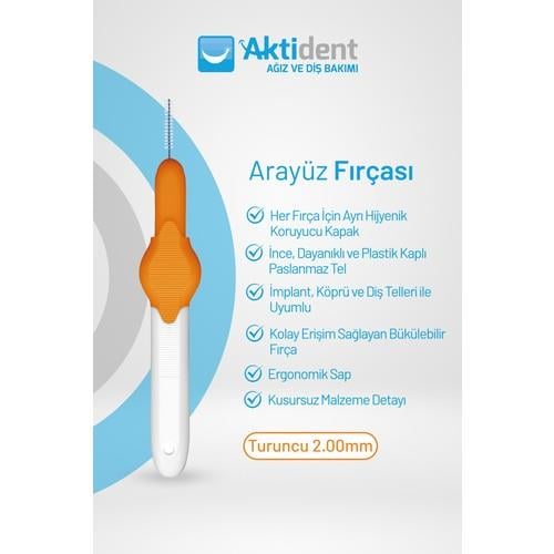 Aktident Arayüz Fırça Seti 4 Adet Turuncu 0.45 mm Sert Kıllar ile Hijyenik Temizlik