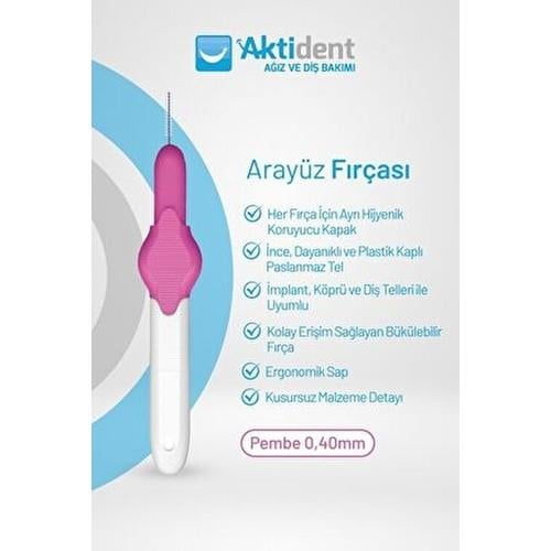 Aktident Arayüz Fırçası Esnek Kıllar ile 1.8 mm Pembe 4 Adet Ağız ve Diş Bakımı İçin