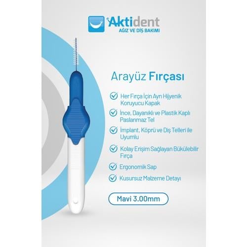 Aktident Arayüz Fırçası Esnek Yapı ile 4 Adet Mavi Renkli Diş Fırçası Seti