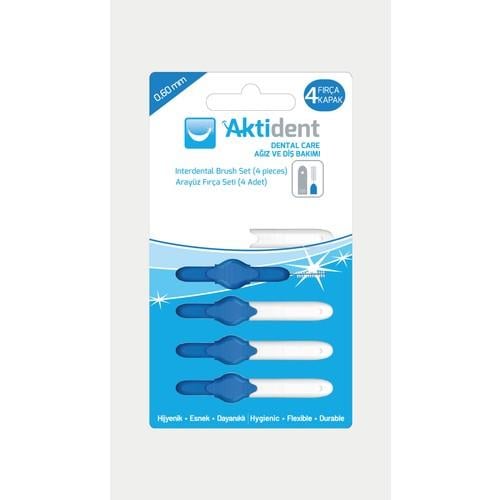 Aktident Arayüz Fırçası Esnek Yapı ile 4 Adet Mavi Renkli Diş Fırçası Seti
