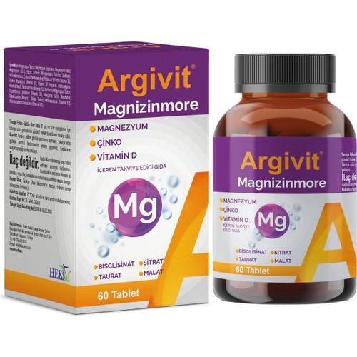 Argivit Magnizinmore Magnezyum, Çinko ve Vitamin D Içeren Takviye Edici Gıda 60 Tablet