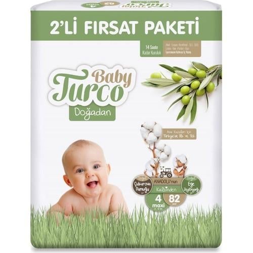 Baby Turco Doğadan 2li Fırsat Paketi Bebek Bezi 4 Numara Maxi 82 Adet