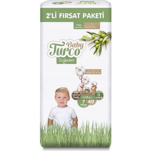 Baby Turco Doğadan 2li Fırsat Paketi Bebek Bezi 7 Numara Xxlarge 40 Adet