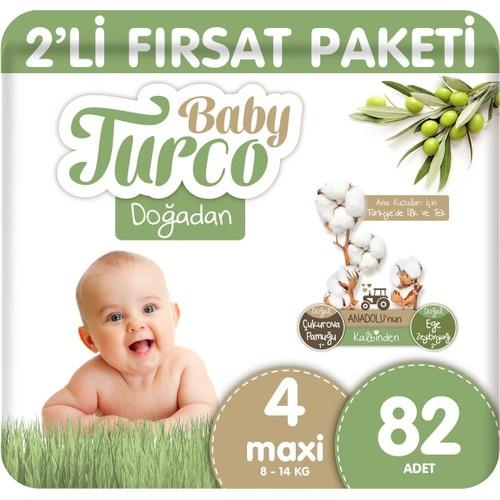 Baby Turco Doğadan 2li Fırsat Paketi Bebek Bezi 4 Numara Maxi 82 Adet