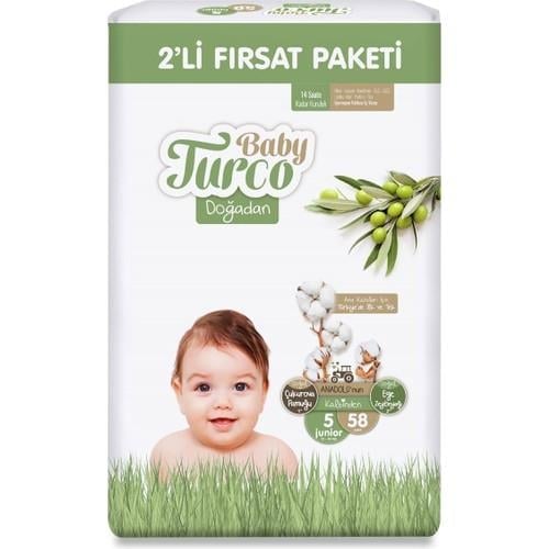 Baby Turco Doğadan 2li Fırsat Paketi Bebek Bezi 5 Numara Junior 58 Adet