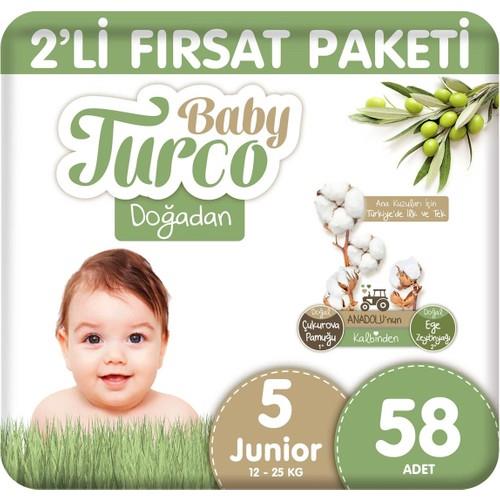 Baby Turco Doğadan 2li Fırsat Paketi Bebek Bezi 5 Numara Junior 58 Adet