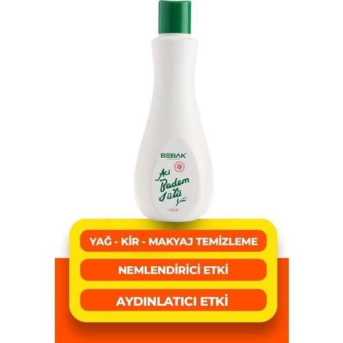 Bebak Yüz Temizleme Sütü - Tüm Cilt Tipleri için Arındırıcı ve Besleyici Bakım, Badem Yağı ile Makyaj Temizleme, 215 ml