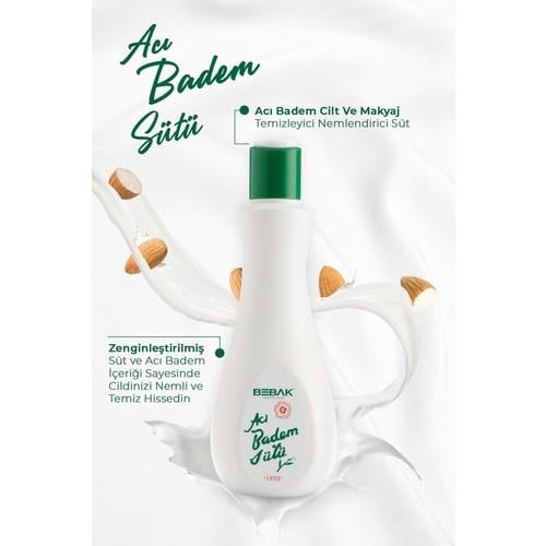 Bebak Yüz Temizleme Sütü - Tüm Cilt Tipleri için Arındırıcı ve Besleyici Bakım, Badem Yağı ile Makyaj Temizleme, 215 ml