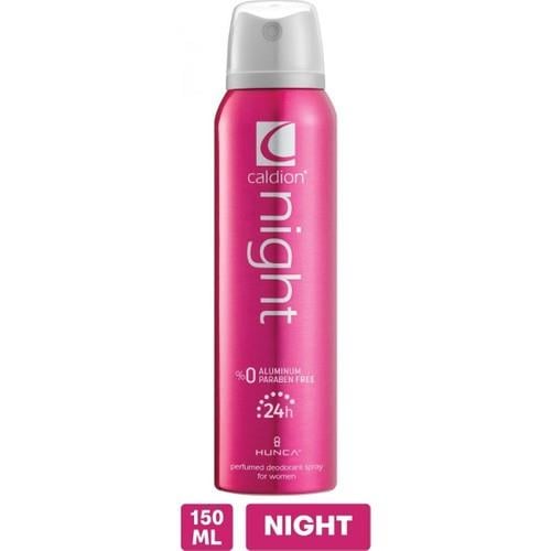 Caldion Night Kadın Sprey Deodorant 150 ml – Sandal Ağacı ve Siyah Frenk Üzümü Aromalı, Pudrasız, Alüminyum ve Paraben İçermeyen