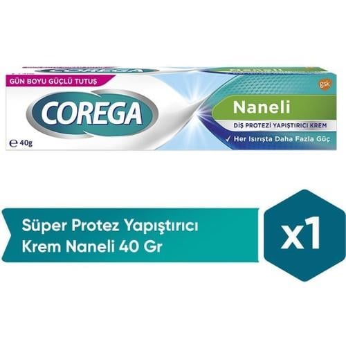 Corega Naneli Takma Diş Yapıştırıcı Krem 40 g – Ferah Nane Aromalı, Güçlü ve Uzun Süreli Tutucu Etki