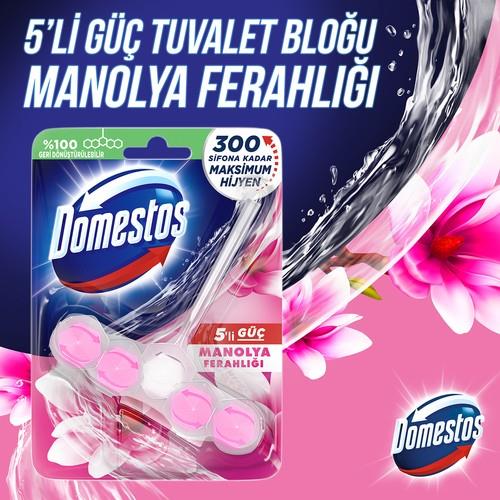 Domestos WC Blok 5li Güç Tuvalet Bloğu Manolya Ferahlığı Maksimum Hijyen 50 G