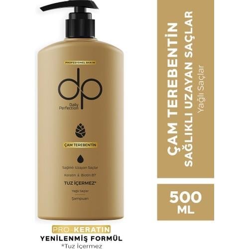 Dp Daily Perfection Tuzsuz Çam Terebentin Şampuanı - Saç Uzatıcı ve Güçlendirici PRO-Keratin Formül, 500 ml, Bitkisel İçerik, Paraben İçermez