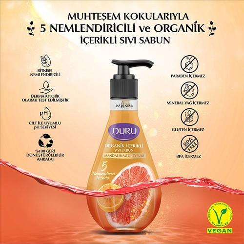 Duru Mandalina & Greyfurt Sıvı Sabun 500 ml Vegan Formül ile Paraben ve Mineral Yağ İçermez