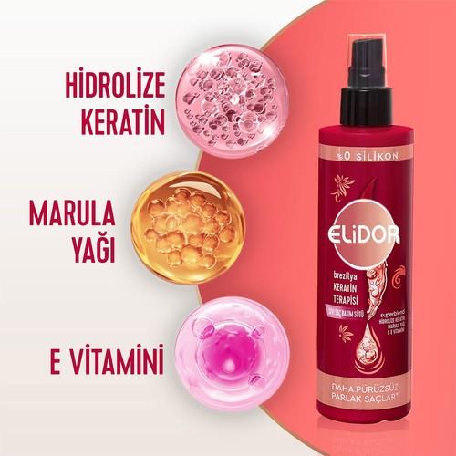 Elidor Sıvı Saç Bakım Sütü Brezilya Keratin Terapisi Hidrolize Keratin Marula Yağı E Vitamini 200 ml