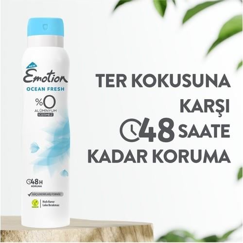 Emotion Ocean Fresh Kadın Sprey Deodorant 150 ml - Alüminyum İçermeyen, Pudrasız, 1 Adet