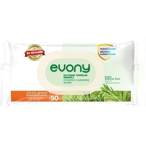 Evony Hijyenik Temizlik Islak Havlu Mendil Tekli Plastik Kapaklı 50 Yaprak