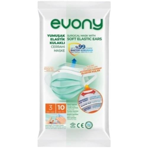 Evony Yumuşak Elastik Kulaklı Cerrahi Maske 10lu