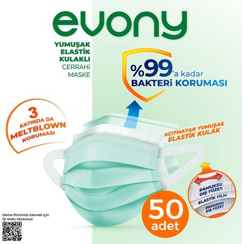 Evony Yumuşak Elastik Kulaklı Maske 50li