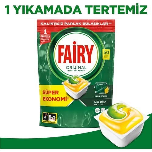 Fairy Hepsi Bir Arada Limon 50li Bulaşık Makinesi Kapsülü