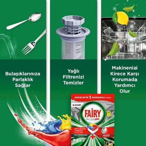 Fairy Platinum Plus Bulaşık Makinesi Deterjanı 65’li  Arçelik Özel Paketleri